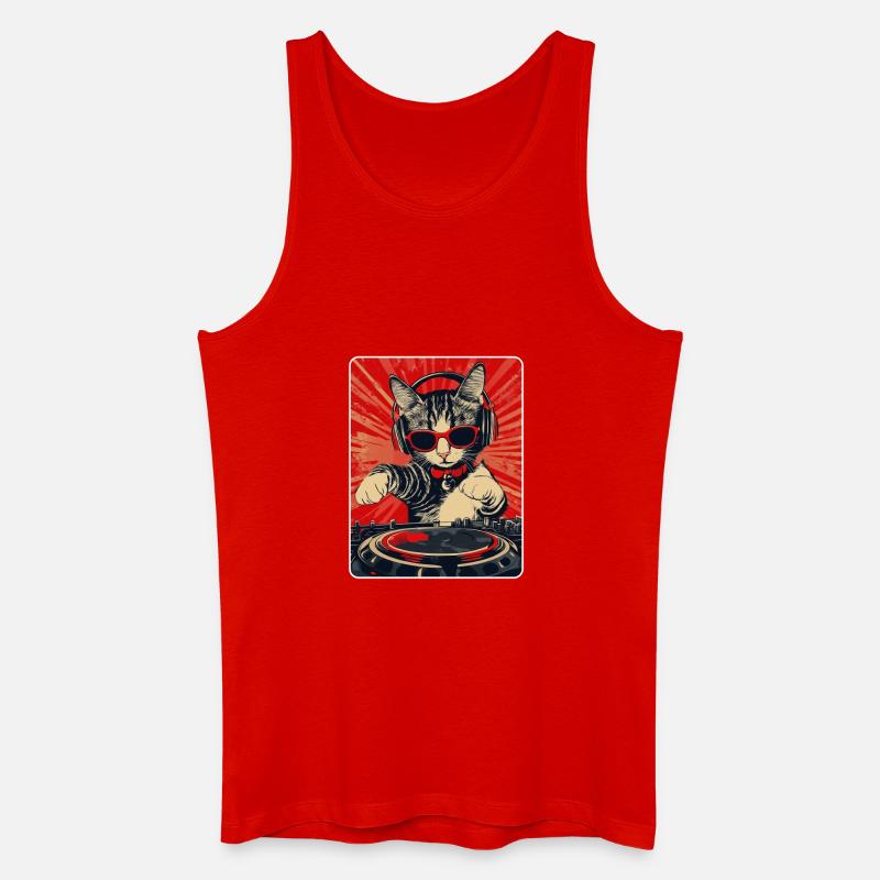 Coole DJ Katze mit Sonnenbrille - Männer Bio Tank Top - Rot