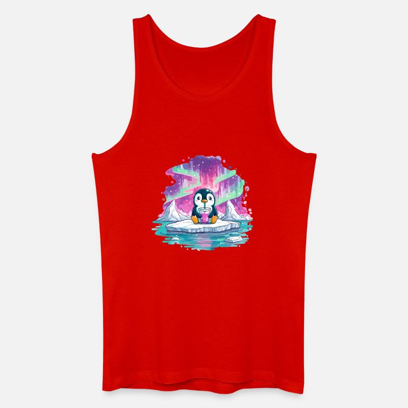Pinguin auf Eis mit pinkem Drink - Männer Bio Tank Top - Rot