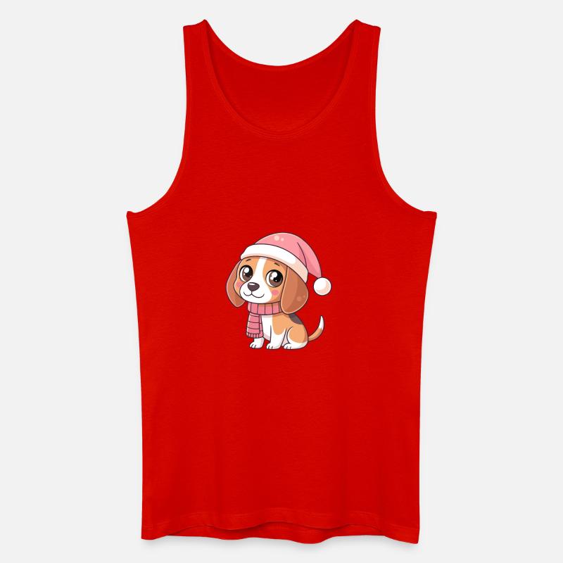 Pinker Weihnachtswelpe mit Hut und Schal - Männer Bio Tank Top - Rot