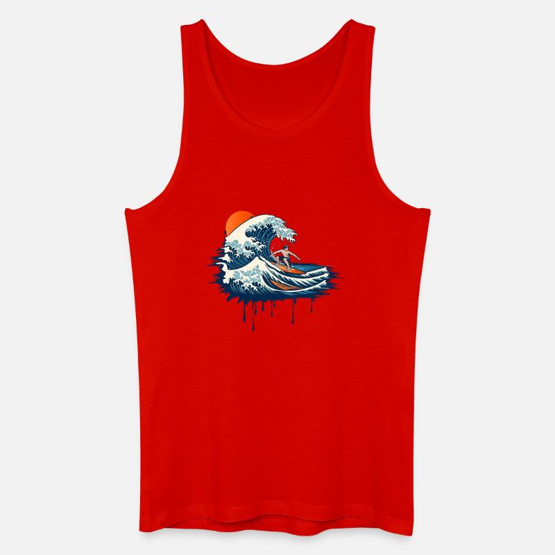 Dynamic Surf Illustration on Powerful Wave - Men’s Organic Tank Top - red