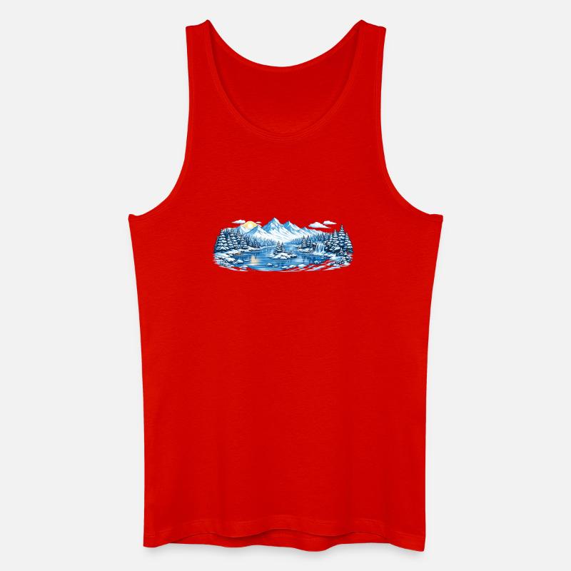 Winterliche Berglandschaft am See - Männer Bio Tank Top - Rot
