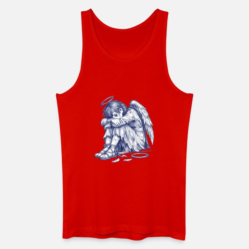 Trauriger Engel  | Handgemalte Zeichnung  - Männer Bio Tank Top - Rot
