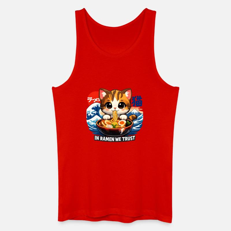 Katze in Ramen we trust - Männer Bio Tank Top - Rot