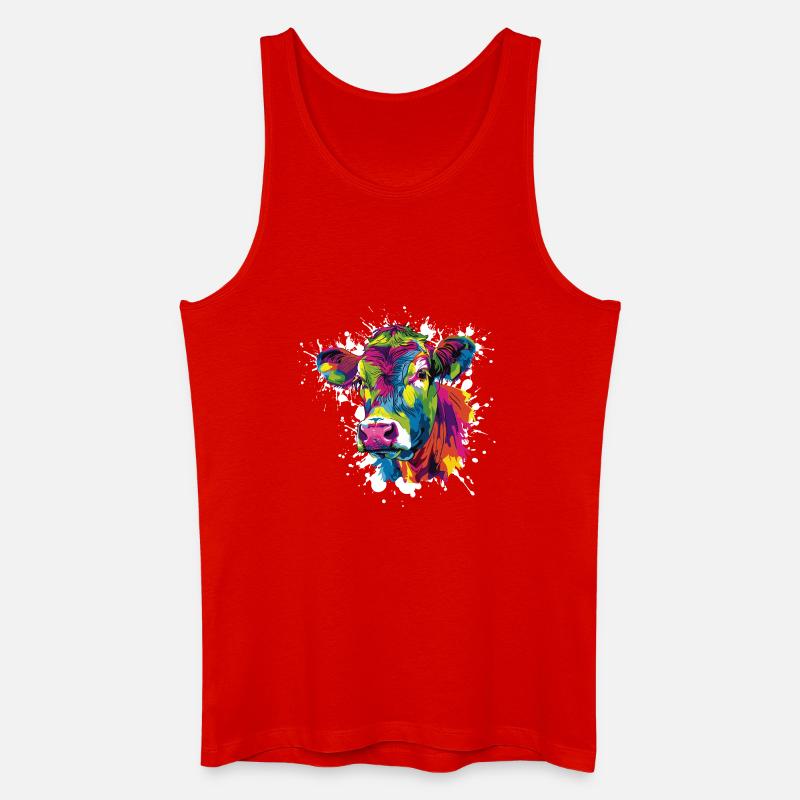 Kuh Popart Farbexplosion - Männer Bio Tank Top - Rot