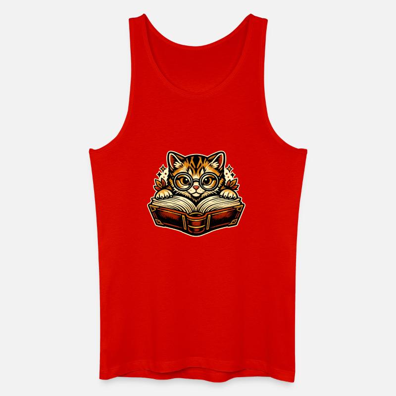 Kätzchen mit Brille beim Lesen - Männer Bio Tank Top - Rot