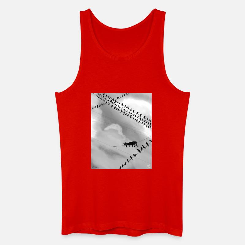 Monochrome Katze auf Stromleitungen - Männer Bio Tank Top - Rot