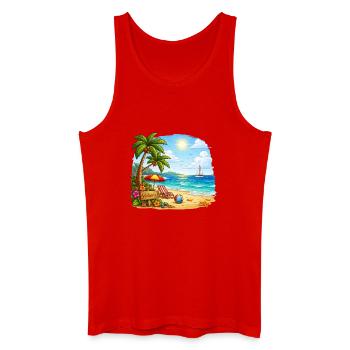 Bienvenue sur la plage tropicale - Débardeur bio Homme - rouge - Devant