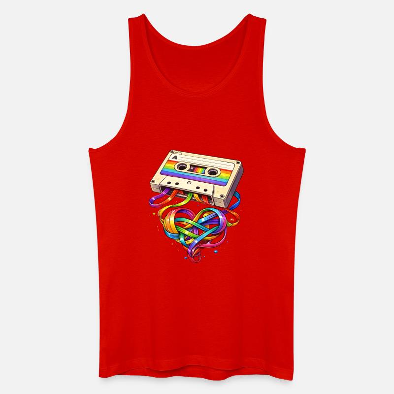 Retro Kassette mit Regenbogen Herzband - Männer Bio Tank Top - Rot