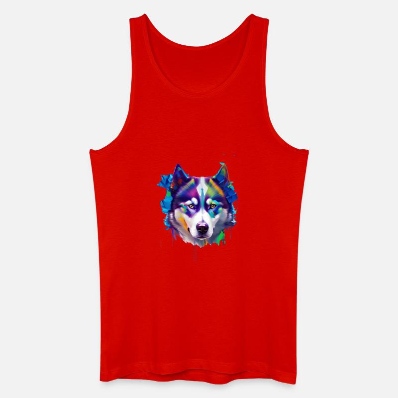 Sibirisches Husky-Hundeporträt Lebendiges Ölgemälde - Männer Bio Tank Top - Rot