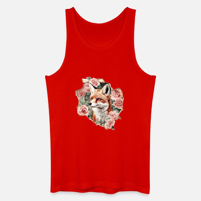 Ræv med roser - Økologisk tanktop til mænd - rød