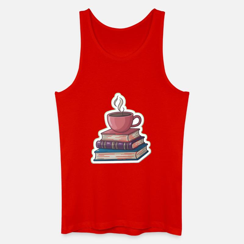 Kaffee und Bücherstapel - Männer Bio Tank Top - Rot