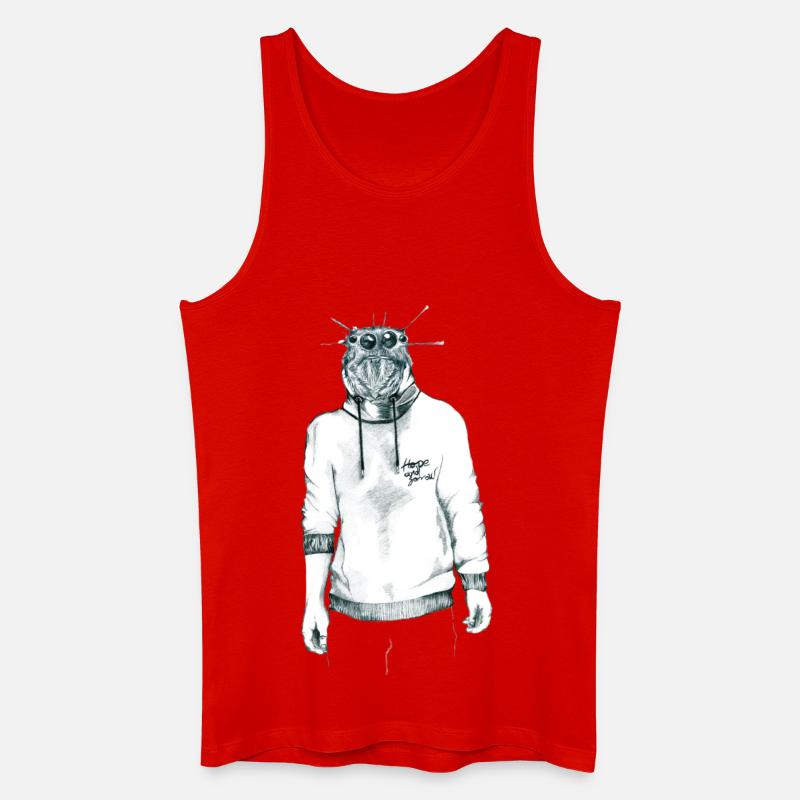 Mensch mit Spinnenkopf im Kapuzenpullover - Männer Bio Tank Top - Rot