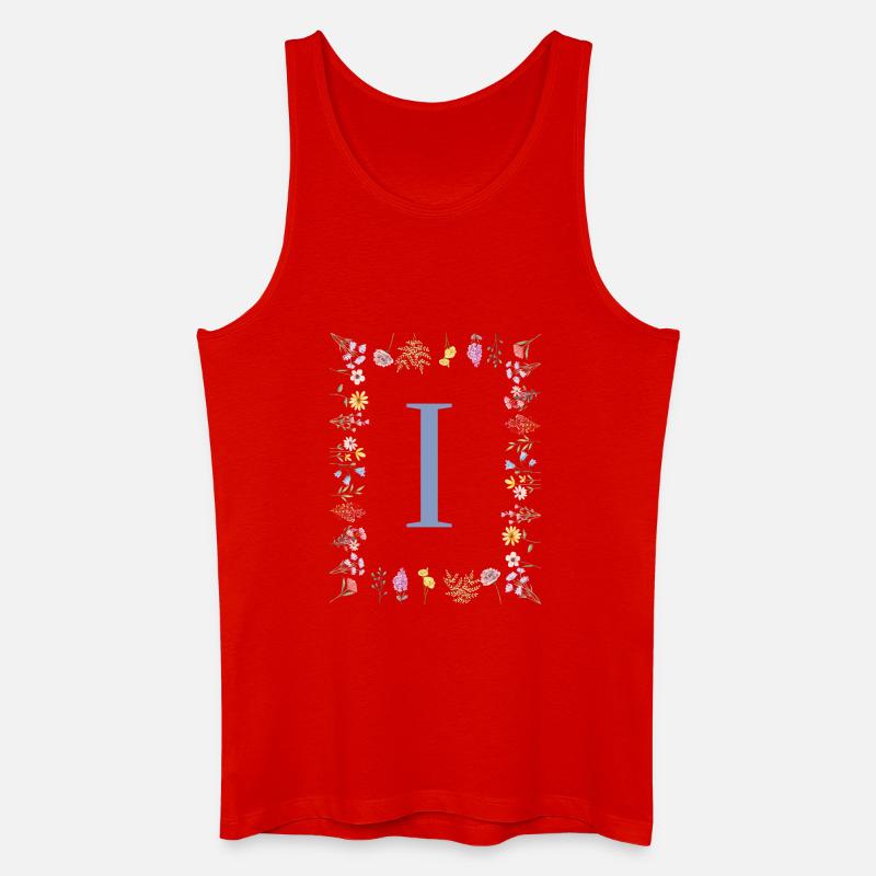 Florale Initial "I" Blumenmonogramm - Männer Bio Tank Top - Rot