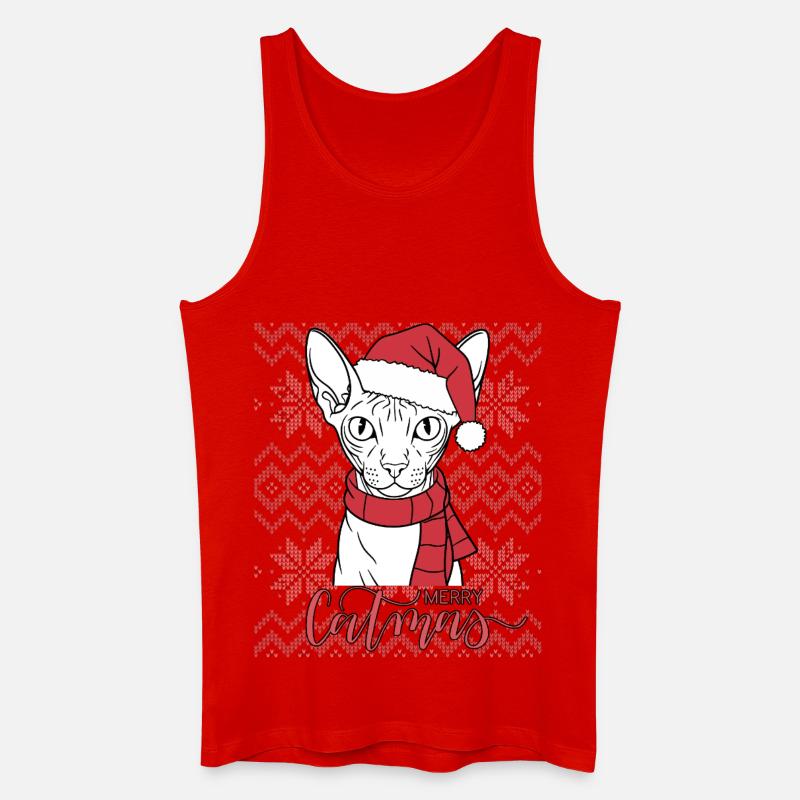 Chat Sphynx Noël Écharpe Bonnet - Débardeur bio Homme - rouge