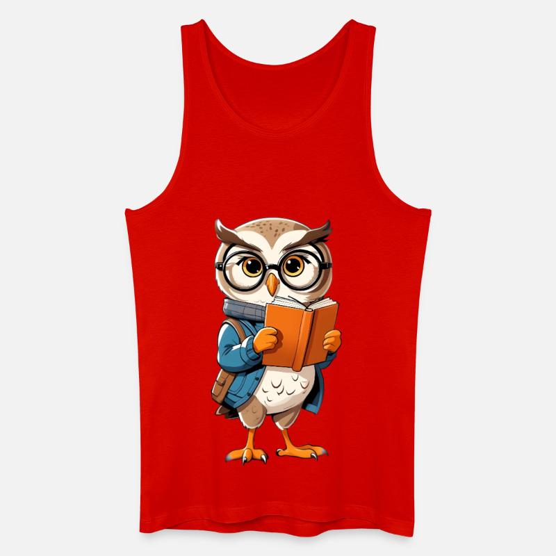 Lernende Eule mit Brille liest Buch - Männer Bio Tank Top - Rot