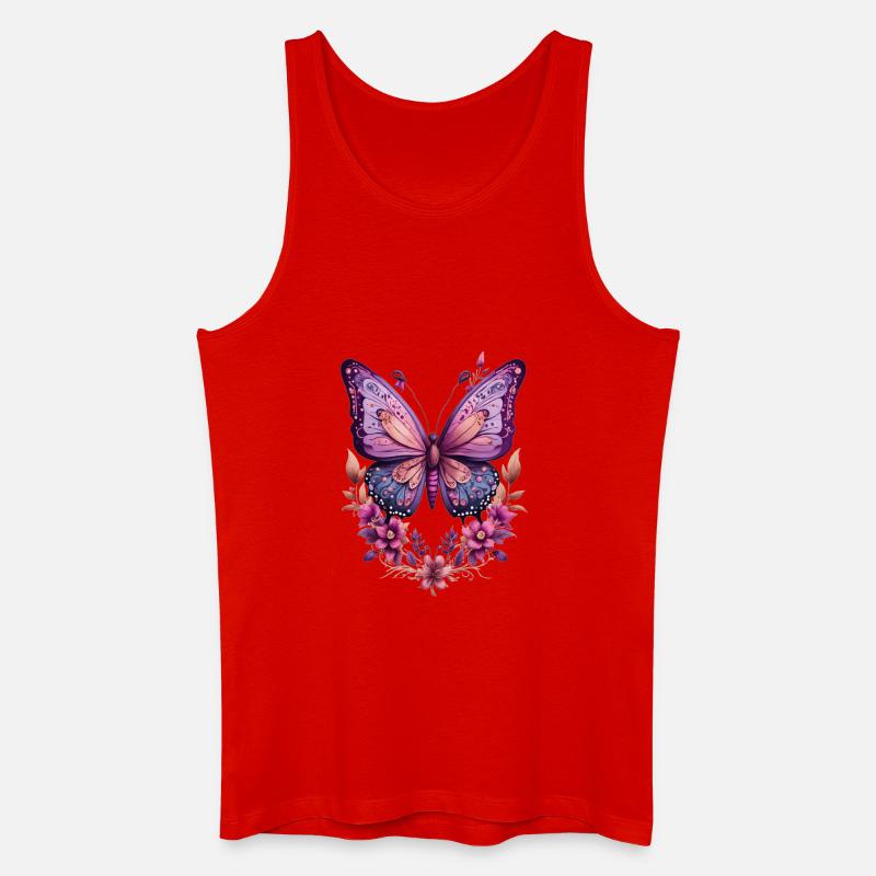 Papillon violet avec des fleurs - Débardeur bio Homme - rouge