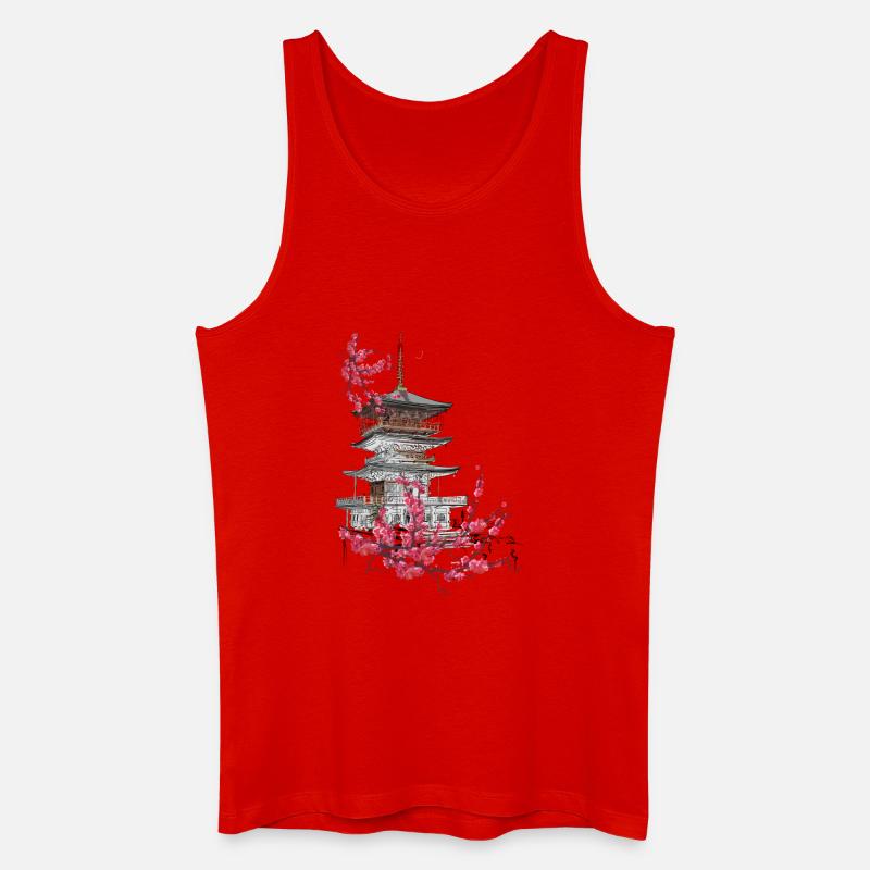 Pagode und Sakura - Männer Bio Tank Top - Rot