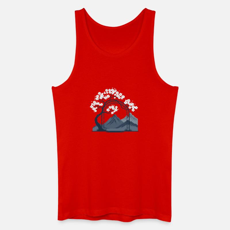 Sakura Bogen über Bergkette - Männer Bio Tank Top - Rot