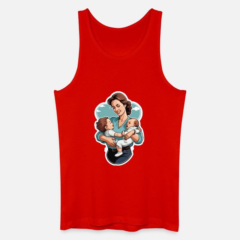 Liebevolle Mutter mit Zwillingsbabys - Männer Bio Tank Top - Rot