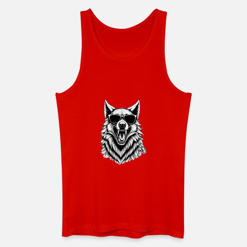 lachender Wolf mit Sonnenbrille - Männer Bio Tank Top - Rot
