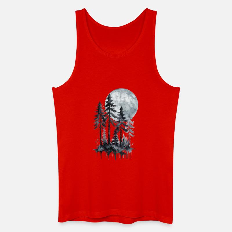 Mondschein Wald Aquarell Silhouette - Männer Bio Tank Top - Rot
