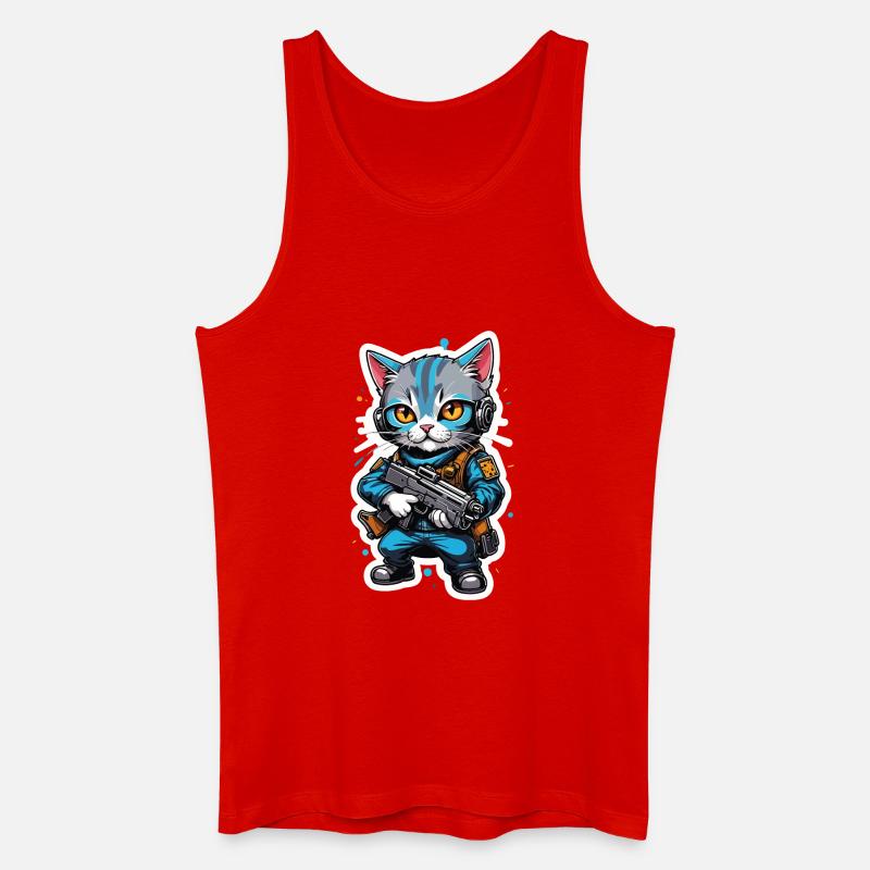 Katzenkrieger mit Hightech-Waffen - Männer Bio Tank Top - Rot