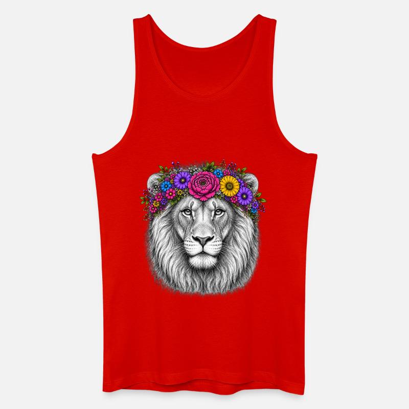 Löwenkopf mit Blumenkranz - Männer Bio Tank Top - Rot