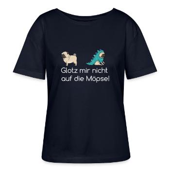 Glotz mir nicht auf die Möpse Geschenk - Stanley/Stella Relaxed Rundhals Frauen Bio-T-Shirt SERENA - Navy - Vorne - Anna (173cm)