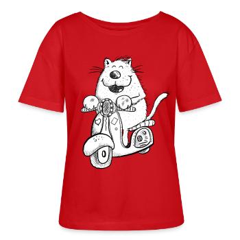 Lustige Katze Auf Roller Comicfigur Fun Geschenk - Stanley/Stella Relaxed Rundhals Frauen Bio-T-Shirt SERENA - Rot - Vorne - Luana (180cm)