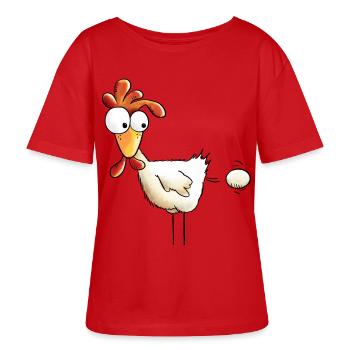 Chicken lays an egg - Hen - Gift - Cartoon - Stanley/Stella SERENA Relaxed Women’s Organic Round Neck T-shirt - red - Front - Luana (180cm)