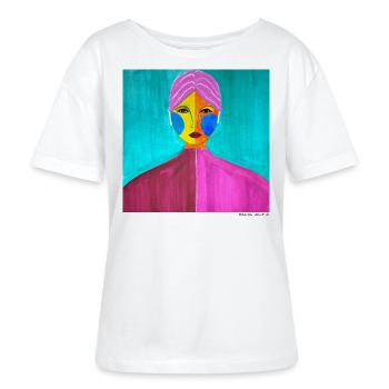 Karma Queen - Karma, Cats und Co. Original Design - Stanley/Stella Relaxed Rundhals Frauen Bio-T-Shirt SERENA - Weiß - Vorne - Anna (173cm)