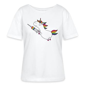 Immunicorn Einhorn mit Regenbogen Spritze - Stanley/Stella Relaxed Rundhals Frauen Bio-T-Shirt SERENA - Weiß - Vorne - Anna (173cm)