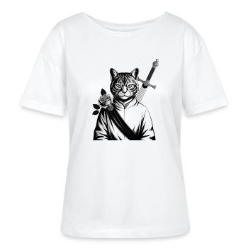 Samurai-katten, bushido-katten - Stanley/Stella Relaxed SERENA økologisk T-shirt til damer med rund hals - hvid - Foran - Anna (173cm)