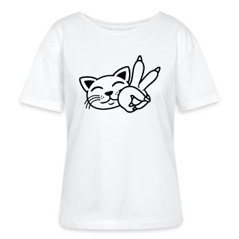 Signe de la main Paix Chat Visage - T-shirt bio à col rond SERENA Stanley/Stella Femme - blanc - Devant - Anna (173cm)