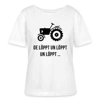 De Löppt Un Löppt Un Löppt … Trecker Plattdeutsch - Stanley/Stella Relaxed Rundhals Frauen Bio-T-Shirt SERENA - Weiß - Vorne - Anna (173cm)