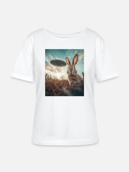 Hase Selfie mit UFO - Stanley/Stella Relaxed Rundhals Frauen Bio-T-Shirt SERENA - Weiß