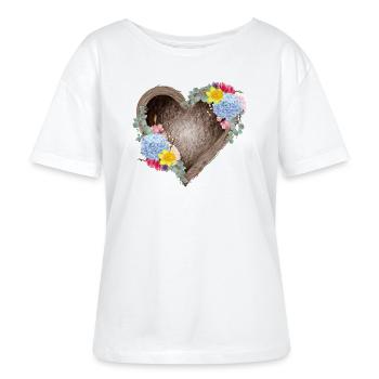 Herzförmiges Vogelnest mit Frühlingsblüten - Stanley/Stella Relaxed Rundhals Frauen Bio-T-Shirt SERENA - Weiß - Vorne - Anna (173cm)