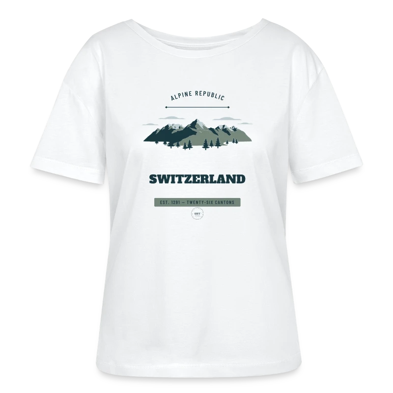 Switzerland-mærke på en stanley/stella serena relaxed women’s organic round neck t-shirt