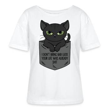Schwarze Katze Brusttasche Ich bringe kein Unglück - Stanley/Stella Relaxed Rundhals Frauen Bio-T-Shirt SERENA - Weiß - Vorne - Anna (173cm)