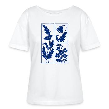 Blaue minimalistische Blumen trendiger Vintage-Look - Stanley/Stella Relaxed Rundhals Frauen Bio-T-Shirt SERENA - Weiß - Vorne - Anna (173cm)