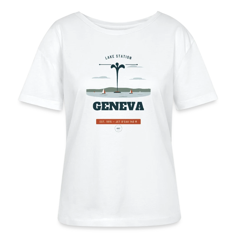 Geneva badge on a stanley/stella serena relaxed women’s organic round neck t-shirt