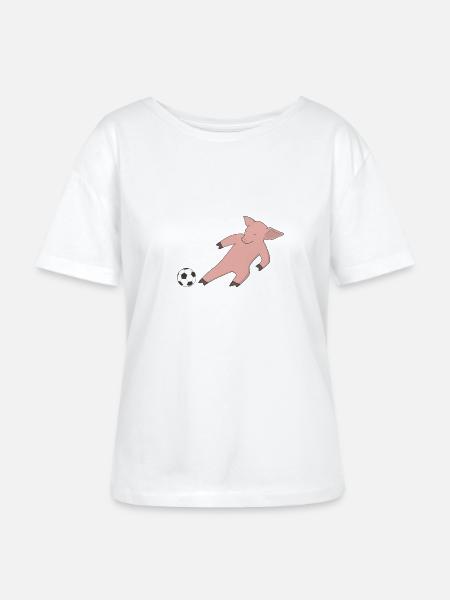 Schwein spielt Fußball - Stanley/Stella Relaxed Rundhals Frauen Bio-T-Shirt SERENA - Weiß