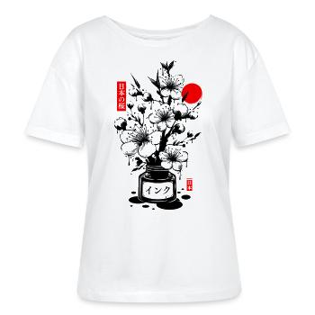 Encre cerisier japonais - noir - T-shirt bio à col rond SERENA Stanley/Stella Femme - blanc - Devant - Anna (173cm)