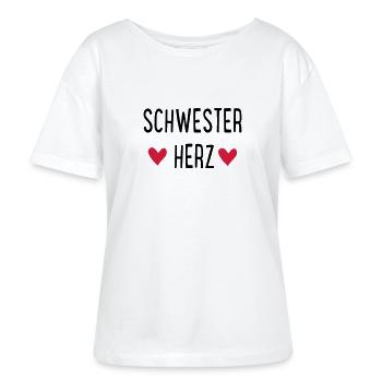 SCHWESTERHERZ - Stanley/Stella Relaxed Rundhals Frauen Bio-T-Shirt SERENA - Weiß - Vorne - Anna (173cm)