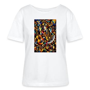 Kubistische Musikalische Farbcollage - Stanley/Stella Relaxed Rundhals Frauen Bio-T-Shirt SERENA - Weiß - Vorne - Anna (173cm)