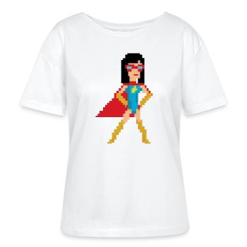 Pixel Superheldin Frau – Heldenmädchen in goldenen Stiefeln - Stanley/Stella Relaxed Rundhals Frauen Bio-T-Shirt SERENA - Weiß - Vorne - Anna (173cm)