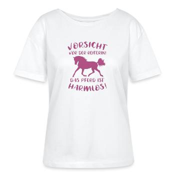 Lustiger Reiterspruch Pferdefan Geschenk - Stanley/Stella Relaxed Rundhals Frauen Bio-T-Shirt SERENA - Weiß - Vorne - Anna (173cm)