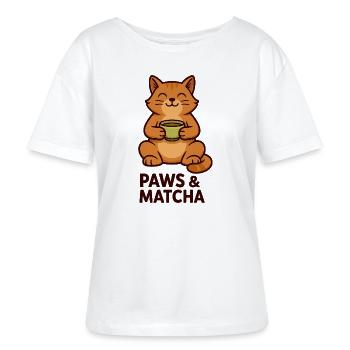 Pfoten & Matcha Katze - Stanley/Stella Relaxed Rundhals Frauen Bio-T-Shirt SERENA - Weiß - Vorne - Anna (173cm)
