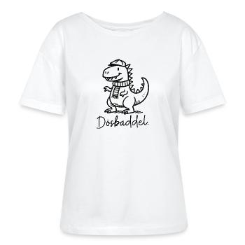 Plattdeutsche Schimpfwörter Dino "Dösbaddel" - Stanley/Stella Relaxed Rundhals Frauen Bio-T-Shirt SERENA - Weiß - Vorne - Anna (173cm)