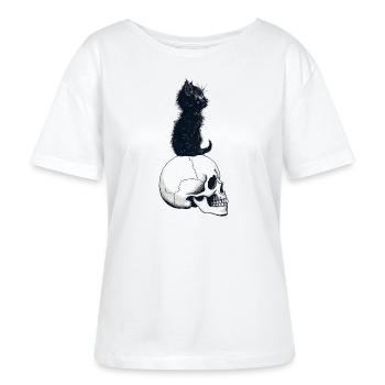 Chaton mignon assis sur un crâne - T-shirt bio à col rond SERENA Stanley/Stella Femme - blanc - Devant - Anna (173cm)